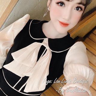 Đầm xòe tầng nơ cổ