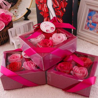 Hoa Hồng Sáp Thơm 4 Bông Hộp Nơ