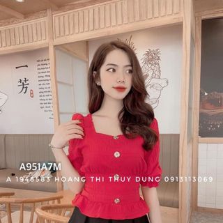Áo peplum cổ vuông nút đồng