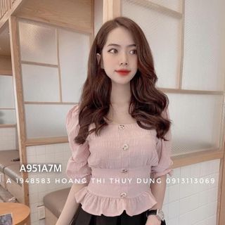 Áo peplum cổ vuông nút đồng
