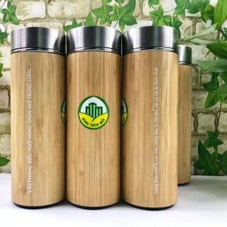 Bình giữ nhiệt vỏ tre in logo theo yêu cầu