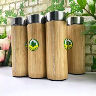 Bình giữ nhiệt vỏ tre in logo theo yêu cầu