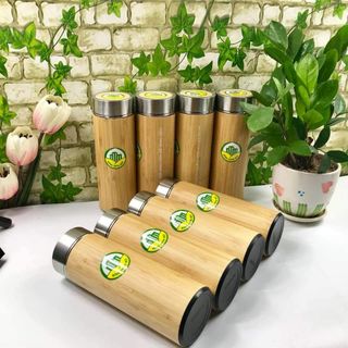 Bình giữ nhiệt vỏ tre in logo theo yêu cầu