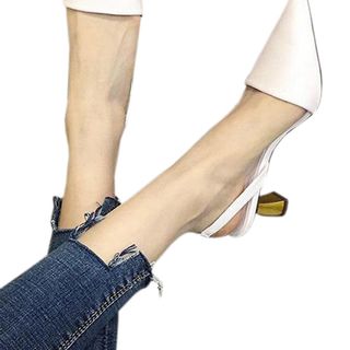 Giày cao gót nữ gót vàng quai hậu cách điệu