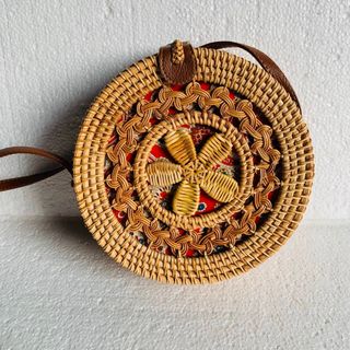 Túi mây tre đan hoa 5 cánh- 20cm túi cói XinhXinh