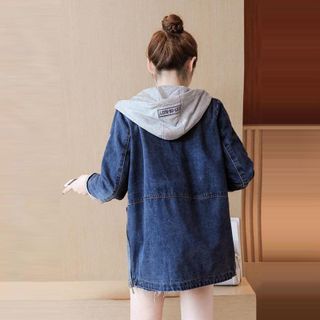 Áo Khoác Jean Oversize Có Nón và Dây Kéo Bên Hông Phong Cách