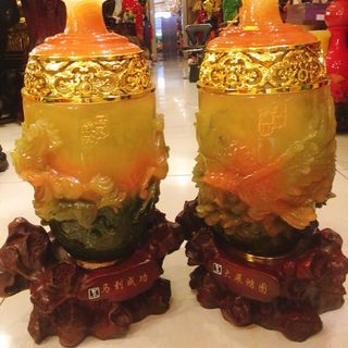 Cặp lọ lục bình hoạ tiết sơn thuỷ hữu tình thanh lí