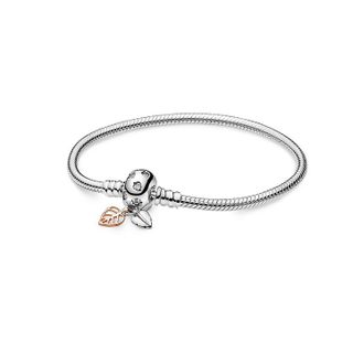 Sỉ vòng tay cơ bản mix charm mẫu khóa 2 tone chiếc lá rose gold