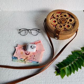 Túi mây tre đan khuyên tròn- 20cm túi cói XinhXinh