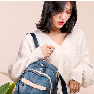 Balo thời trang Hàn Quốc chất da cao cấp khóa ngang có đeo chéo VIDEO
