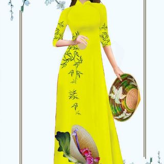 Áo dài truyền thống họa tiết nón lá (áo kèm quần)
