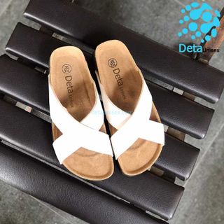 Dép đế trấu quai chéo nữ màu trắng
