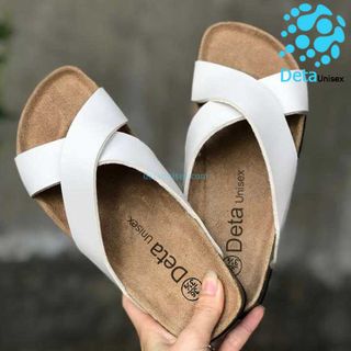 Dép đế trấu quai chéo nữ màu trắng