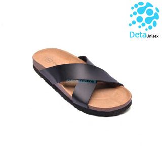 Dép đế trấu quai chéo nữ màu đen