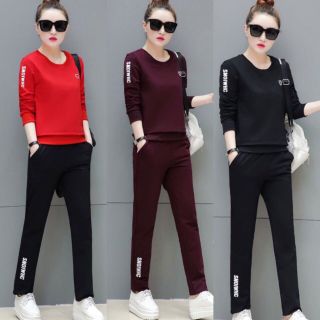 Đồ bộ thun da cá dày quần dài tay dài lô gô thêu cao cấp
