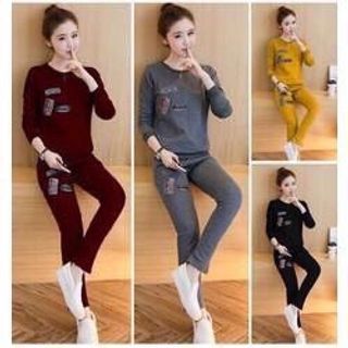 Đồ bộ thun da cá dày quần dài tay dài lô gô thêu cao cấp