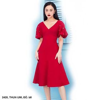 ĐẦM XÒE CỔ TIM TAY NGẮN DÚN MS 2420