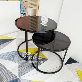 Bàn sofa tròn đôi DOCHI Home mặt kính cường lực Đen