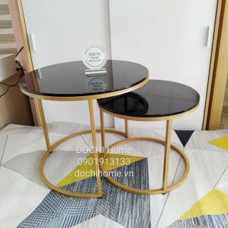 Bàn sofa tròn đôi DOCHI Home mặt kính cường lực Đen