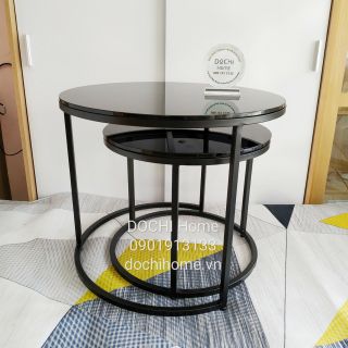 Bàn sofa tròn đôi DOCHI Home mặt kính cường lực Đen