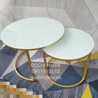 Bàn sofa tròn đôi DOCHI Home mặt kính cường lực màu Trắng