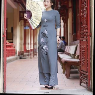 Áo dài đi chùa màu xám