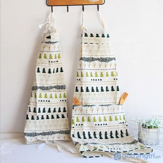Tạp dề nấu ăn vải cotton họa tiết xương cá đáng yêu