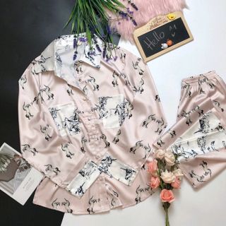 Đồ ngủ đồ mặc Nhà pijama Tdqd cổ sơ mi chất lụa quảng châu siêu cap cấp giá sỉ