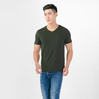 Áo thun nam Gold Rhino cổ tròn màu rêu đậm - MC15