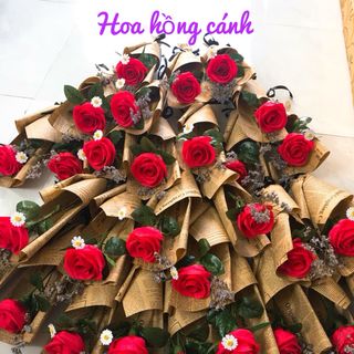 Bó hoa hồng cánh 1 bông từ giấy nhún handmade