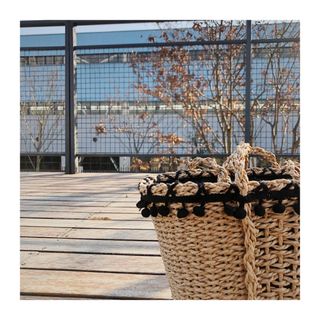 Túi Cói Làn Quả Bông Miệng Đen Xinh Xinh