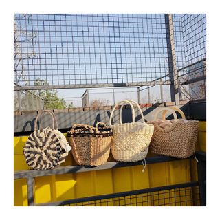 Túi Cói Làn Quả Bông Miệng Đen Xinh Xinh