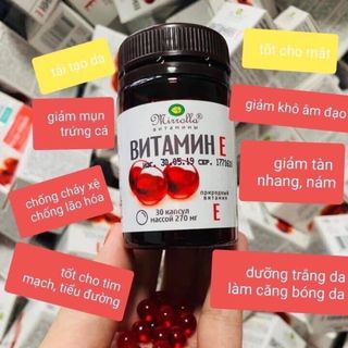 Vitamin E Đỏ Của Nga Mirrolla 270mg Hộp 30 Viên