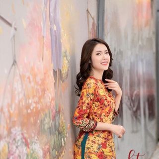 ÁO DÀI LỤA Ý HOA CAM