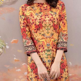 ÁO DÀI LỤA Ý HOA CAM