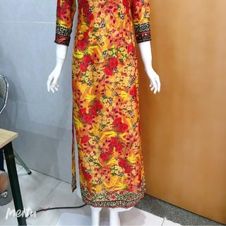ÁO DÀI LỤA Ý HOA CAM
