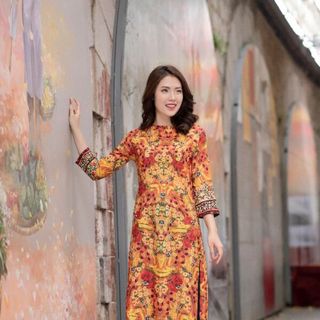 ÁO DÀI LỤA Ý HOA CAM