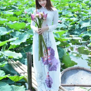 ÁO DÀI TẰM SEN TRẮNG