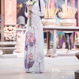 ÁO DÀI TẰM SEN TRẮNG