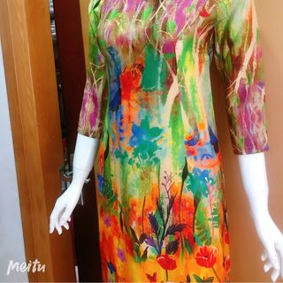 ÁO DÀI LỤA Ý HOA HƯỚNG DƯƠNG