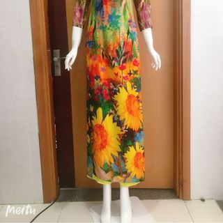 ÁO DÀI LỤA Ý HOA HƯỚNG DƯƠNG
