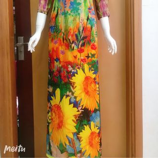 ÁO DÀI LỤA Ý HOA HƯỚNG DƯƠNG