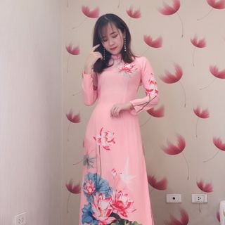 ÁO DÀI TẰM IN HOA SEN HỒNG