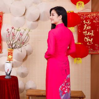ÁO DÀI TẰM SEN HỒNG