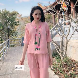BỘ ĐỒ ĐI CHÙA CỔ V THÊU SEN