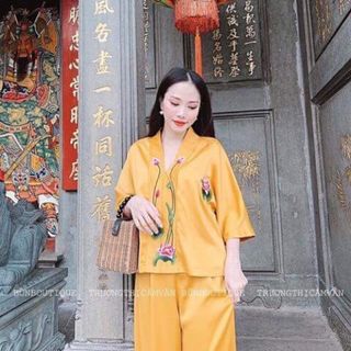 BỘ ĐỒ ĐI CHÙA CỔ V THÊU SEN