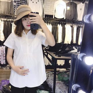ÁO BẦU SƠ MI TRẮNG CỘC TAY