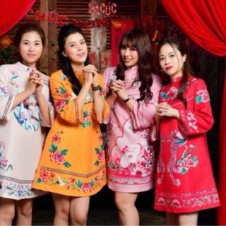 ÁO DÀI GẤM DẠNG VÁY