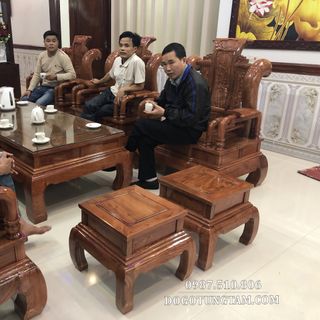 Bàn Ghế Tần Thủy Hoàng 9 Món Gỗ Hương Đá Yếm Liền
