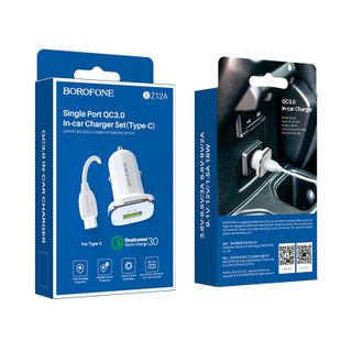 Bộ Cóc Cáp Sạc Xe Hơi Borofone BZ12A QC30 BZ-12A Cổng Type-C-1 Cổng USB